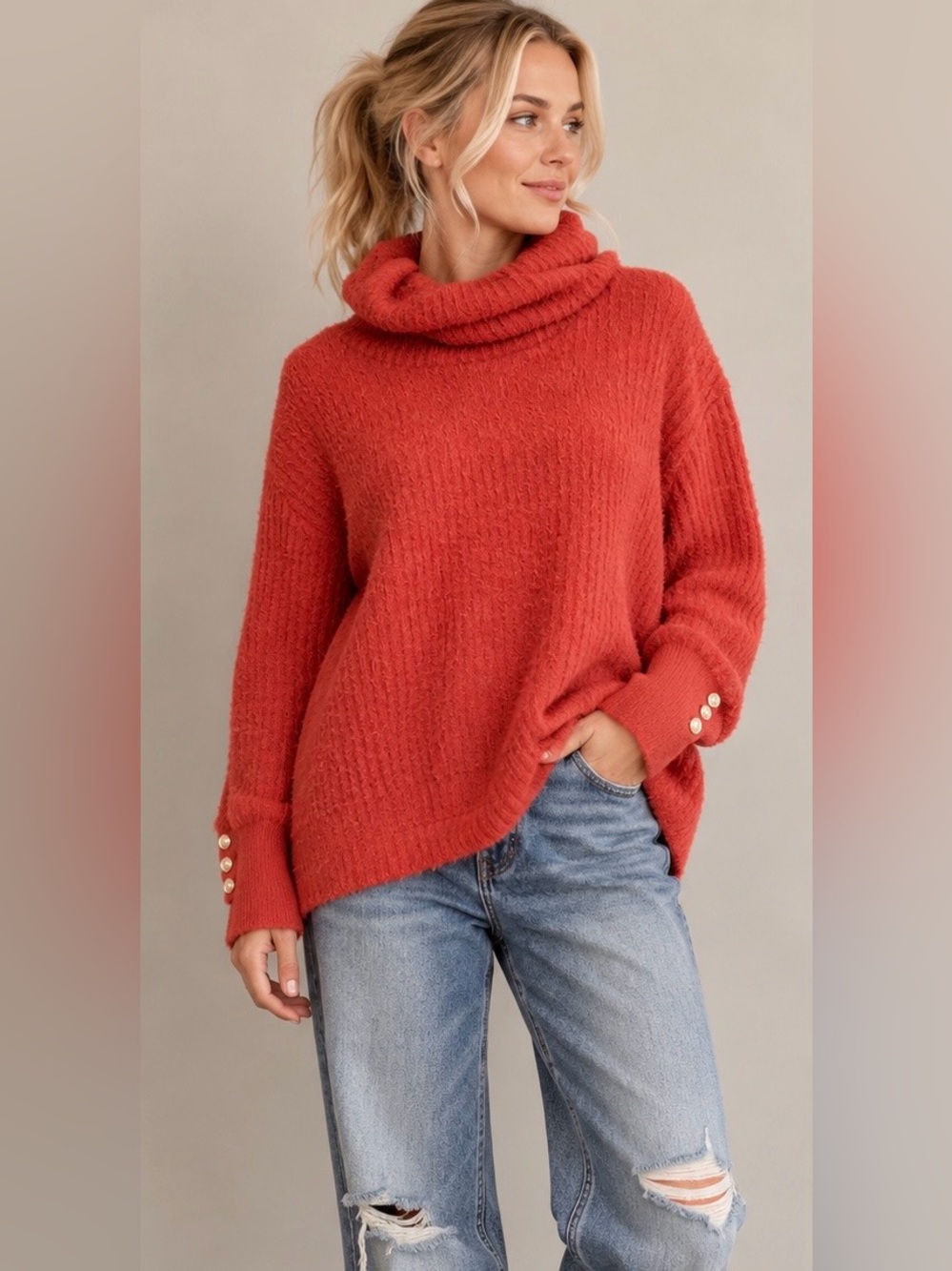 NWT - Dolcezza Cinnamon Knit Cowl Neck Sweater